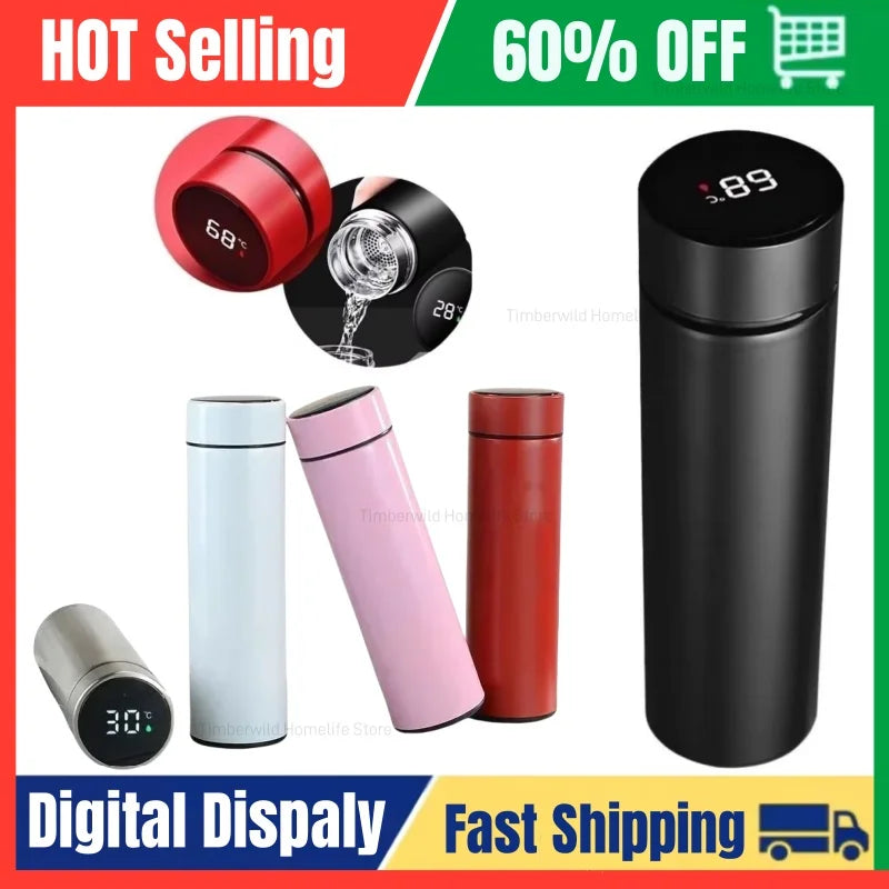 500ML Thermos Bottle Smart Cup 304 Stainless Steel Vacuum Digital With Temperature Display Insulated Intelligent Coffee Cup